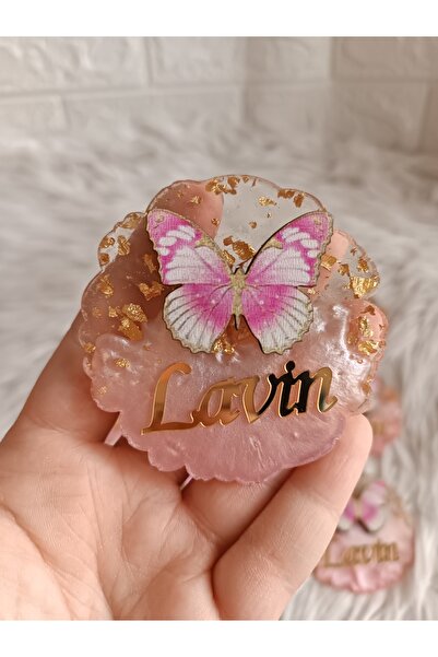 Doğrukan Hediyelik 10 adet pembe epoksi kelebek figürlü magnet yenidoğan doğu...