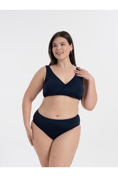 AQUAVİVA Women's Navy Blue Plus Size Quinn Double Breasted Detailed Gathering Bikini Set