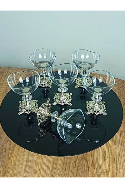 Elta Collection 6 Pieces Metal Legs Silver Detailed Vira Magnolia-Bowl-Ice Cream-Candy Bowl