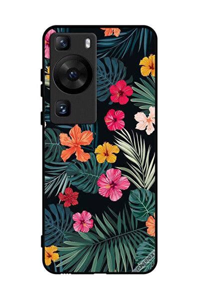 Covernex غطاء حماية لهاتف هواوي بي 60 - زهور متعددة الألوان وريش أخضر داكن