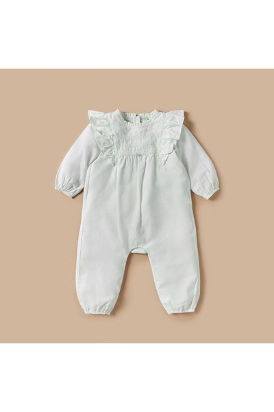 giggles Textured Romper With Long Sleeves And Ruffle Detail