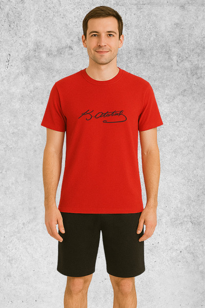 MOLICO Basic Unisex Crew Neck Short Sleeve Ataturk Signed Printed Tshirt