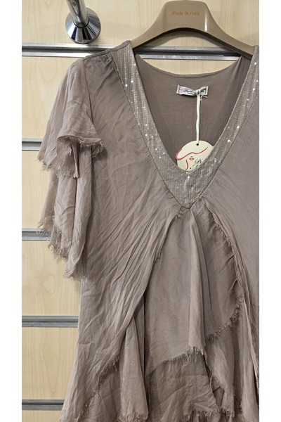 Park Moda Ιταλικό μεταξωτό φόρεμα με λεπτομέρεια παγιέτα με λαιμόκοψη V