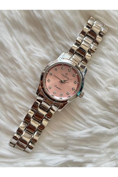 muren Pink Round Minimal Zircon Stone Detailed Women's Wristwatch