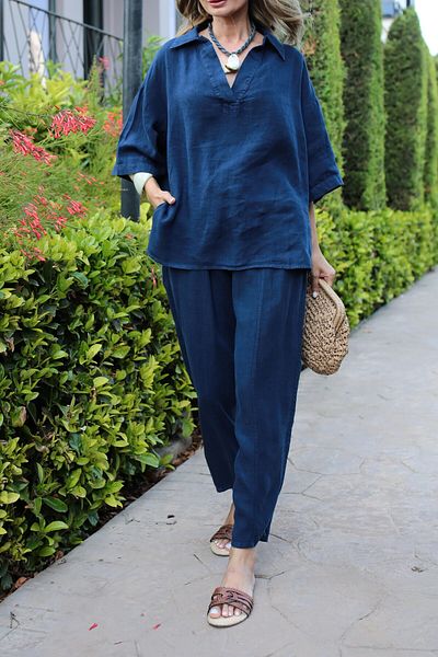 Suzi 100% Linen Bluz Trousers Set Tk7002
