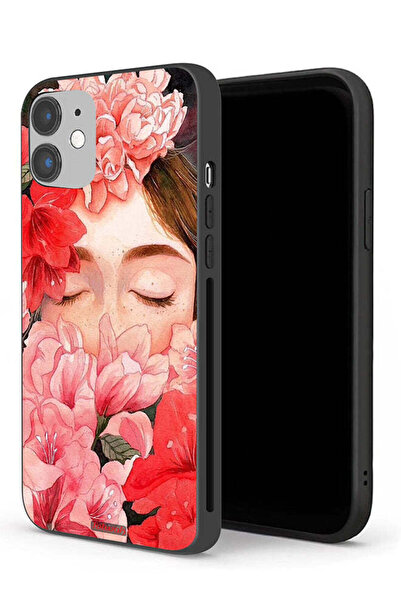 Tolwak جراب حماية لجهاز Apple iPhone 12 mini، وجه فتاة مخفي في فن الزهور