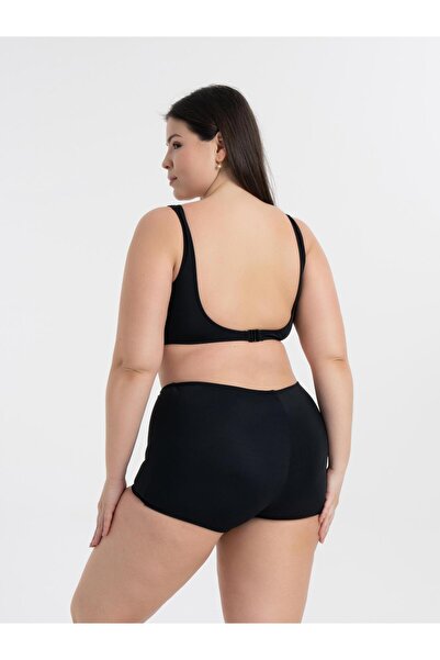 AQUAVİVA Women's Black Plus Size Quinn Double Breasted Detailed Gathered Shorts Bikini Set
