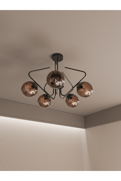 avizade Lunor Siyah Metal Bal Cam Küre Başlıklı Modern 5'li Avize – Salon Ve ...