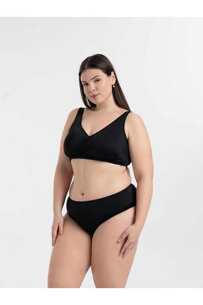 AQUAVİVA Women's Shiny Black Plus Size Quinn Double Breasted Detailed Gathering Bikini Set