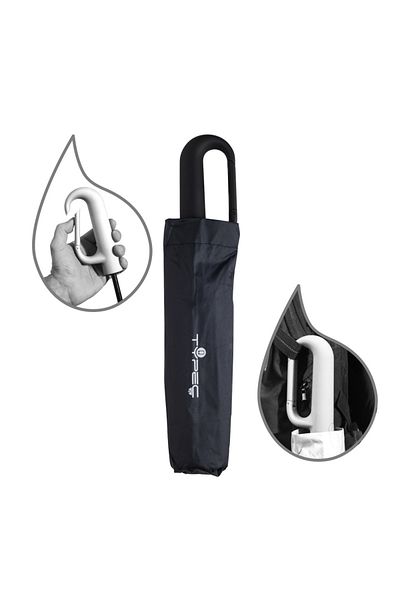 typecase Typec automatic folding umbrella,115 cm, handle with large buckle, wind and water resistant, black