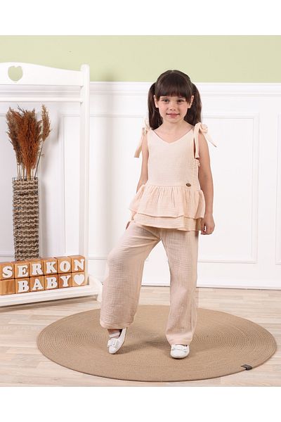 Serkon Girl's Strap Blouse Muslin Set Ser-0853