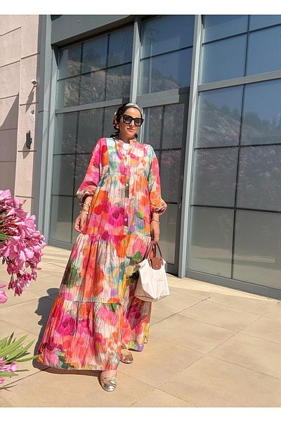 Aselim Hijap Moda Βαμβακερό φόρεμα με λουλουδάτο σχέδιο καλοκαιρινή ρόμπα πολύχρωμο