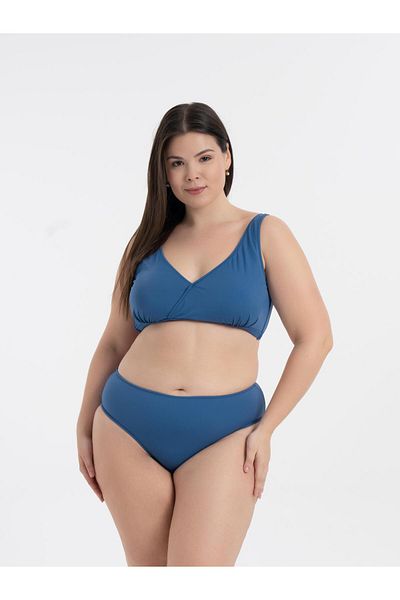 AQUAVİVA Women's Indigo Plus Size Quinn Double Breasted Detailed Gathering Bikini Set