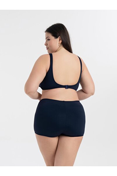 AQUAVİVA Women's Navy Blue Plus Size Quinn Double Breasted Detailed Gathered Shorts Bikini Set