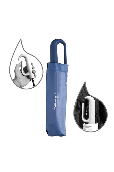 typecase Typec automatic folding umbrella,115 cm, handle with large buckle, wind and water resistant, blue
