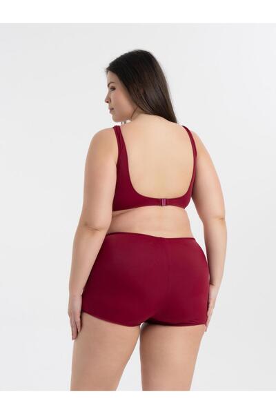 AQUAVİVA Women's Burgundy Plus Size Quinn Double Breasted Detailed Gathering Shorts Bikini Set