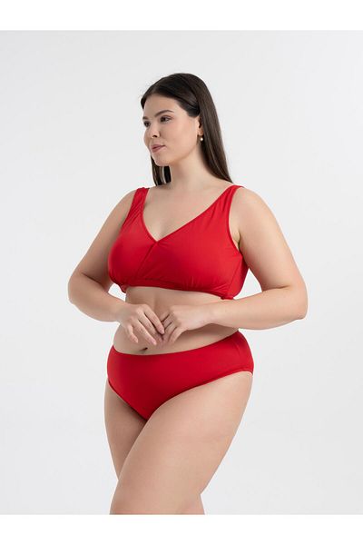 AQUAVİVA Women's Red Plus Size Quinn Double Breasted Detailed Gathering Bikini Set