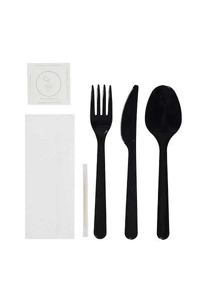 PLASTİKAP 6-Piece Luxury Black Cutlery Dinnerware Set (100 Pcs)