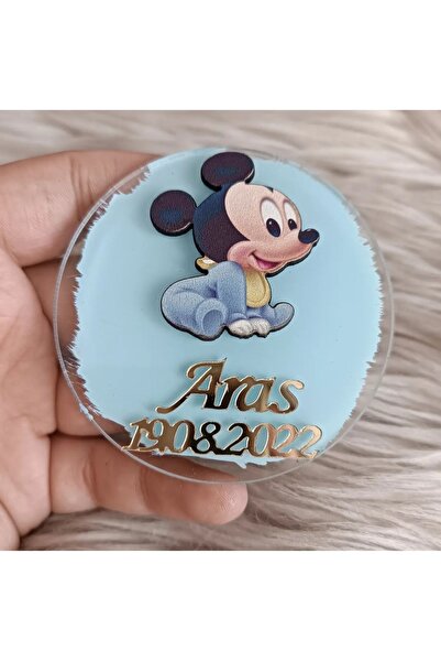 Doğrukan Hediyelik Bebek Mickey Mouse Figürlü Yenidoğan Doğum Günü Pleksi Mag...