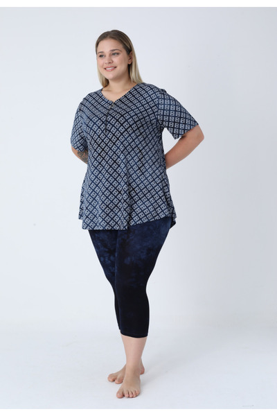 ROMEO LİFE Women's Plus Size Lycra Viscose Fabric Bottom-Top Set 6104