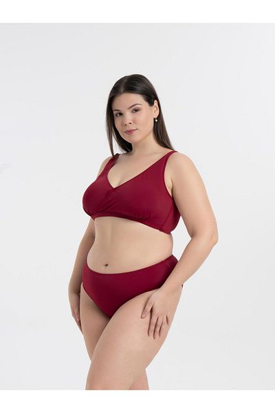 AQUAVİVA Women's Burgundy Plus Size Quinn Double Breasted Detailed Gathering Bikini Set