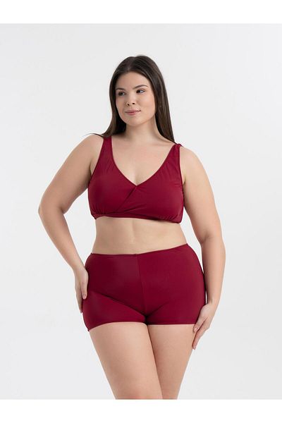 AQUAVİVA Women's Burgundy Plus Size Quinn Double Breasted Detailed Gathering Shorts Bikini Set