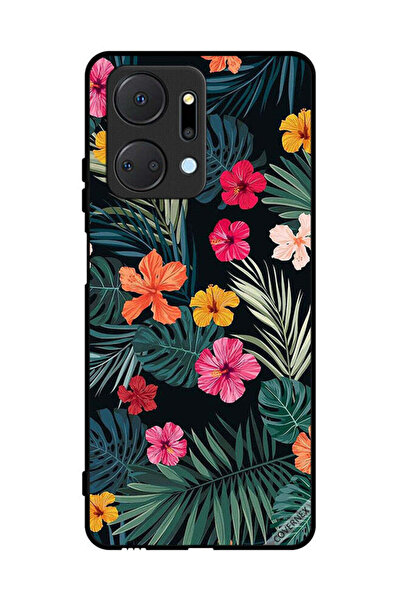 Covernex غطاء حماية لهاتف Honor X7a بنقشة زهور متعددة الألوان وريش أخضر داكن