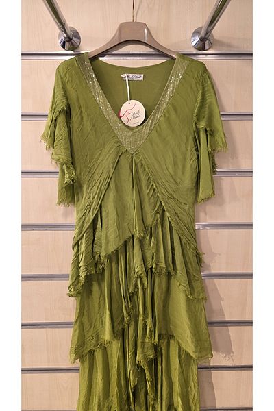 Park Moda Ιταλικό μεταξωτό φόρεμα με λεπτομέρεια παγιέτα με λαιμόκοψη V