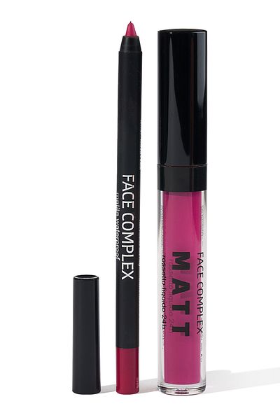 FACE COMPLEX Lip Tint & Waterproof Pencil, Set Ruj Lichid Creion De Buze Rezistent La Apă 24 H Kit 15 - Italia