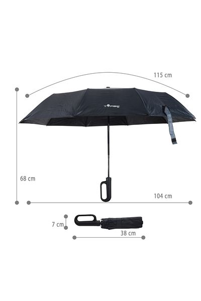 typecase Typec automatic folding umbrella,115 cm, handle with large buckle, wind and water resistant, black