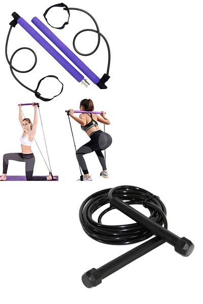 CKSpor Super Set Black Jump Rope + Squat Pilates Studio Exercise Bar Hip Basen Firming