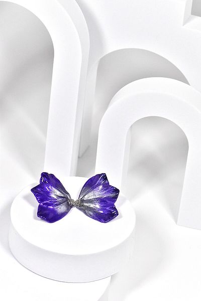 NARRU Handmade NARRU earrings, half flower, purple and silver, Mary 06