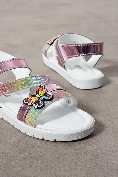 BOUIS Children's Purple Daily Single Velcro Butterfly Detailed Lightweight Sandals Comfortable Sole Beach Pool Daily Slippers