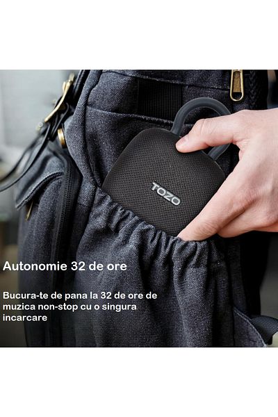 Smart Vibe Mini Boxa Portabila TOZO® SoundGo Dynamic Driver 43.5 mm, Bluetooth 5.4, Autonomie 32 h, IPX8, Black