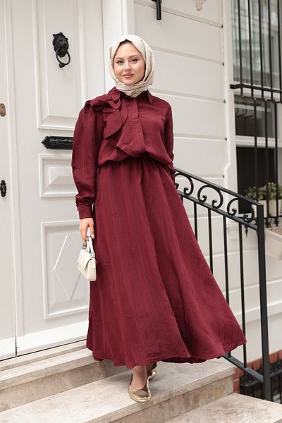 LOCCO Women's Front Ruffle Detailed Double Suit Burgundy