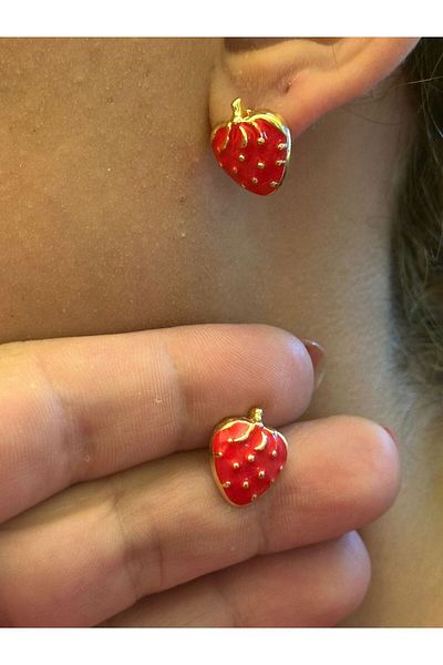 Gönülden Tasarım Red Strawberry Earrings Women's Earrings