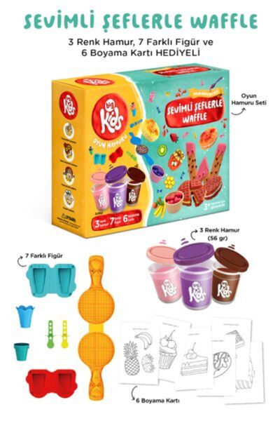 Yeditepe Yayınevi مجموعة عجينة الوافل مع الشيفين اللطيفين (16 قطعة - 340 جرام)