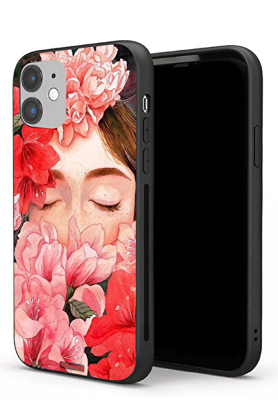 Tolwak Apple iPhone 11 Protective Case Girl Face Hide In Flowers Art