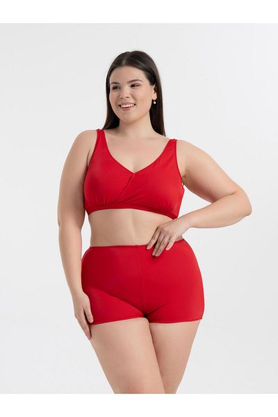 AQUAVİVA Women's Red Plus Size Quinn Double Breasted Detailed Gathered Shorts Bikini Set