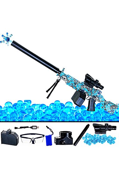 SprintMag Pusca Automata de Jucarie 5000 Bile Gel Amortizor Trepied Acumulator 7.4V 81CM Albastru/Negru