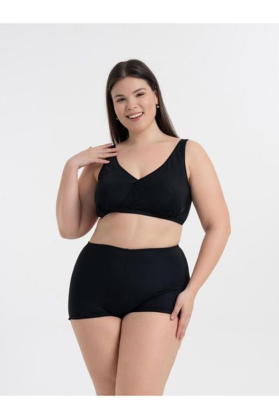 AQUAVİVA Women's Black Plus Size Quinn Double Breasted Detailed Gathered Shorts Bikini Set
