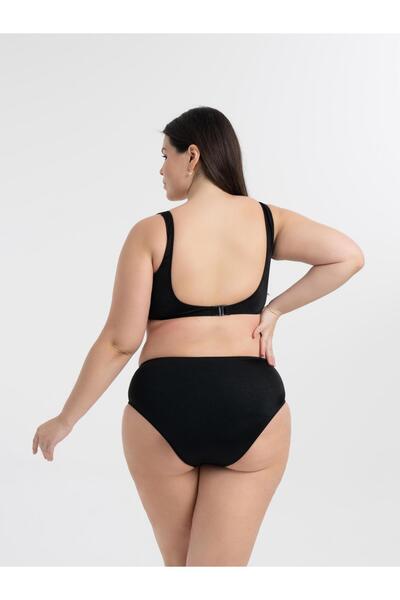 AQUAVİVA Women's Shiny Black Plus Size Quinn Double Breasted Detailed Gathering Bikini Set