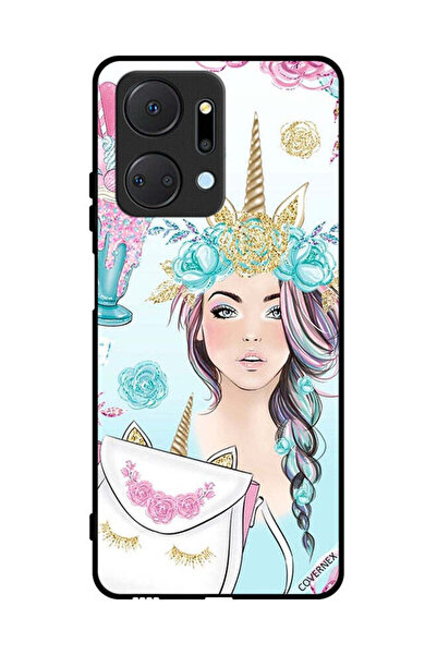 Covernex غطاء حماية لهاتف Honor X7a مع رموش على الحقيبة وفتاة وحيد القرن