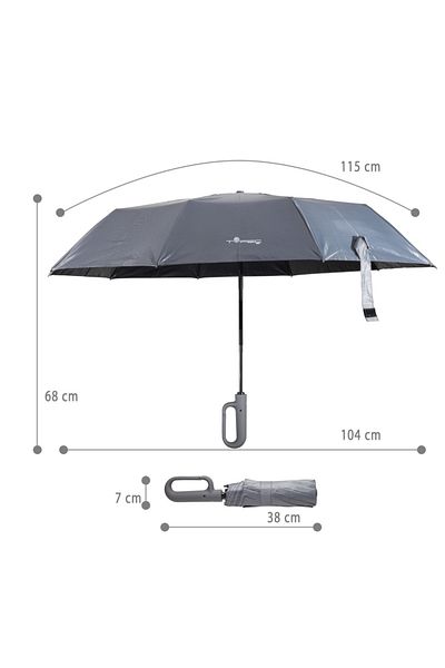 typecase Typec automatic folding umbrella 115 cm, handle with large buckle, wind and water resistant, gray