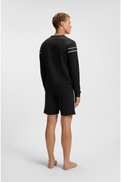 BOSS Erkek Regular Fit Çizgi Desenli Yuvarlak Yakalı %100 Pamuk Uzun Kollu Siyah Sweatshirt 50545589-001