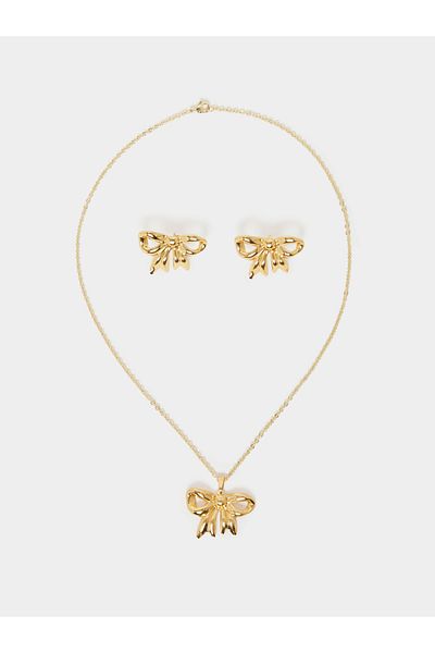 Styli Ribbon Design Pendant Necklace and Stud Earrings Set