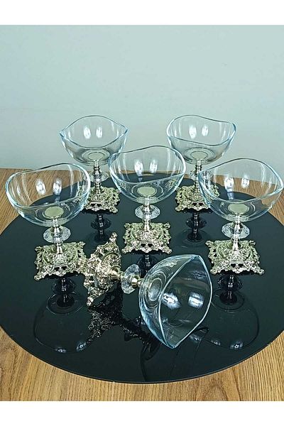 Elta Collection 6 Pieces Metal Legs Silver Detailed Vira Magnolia-Bowl-Ice Cream-Candy Bowl
