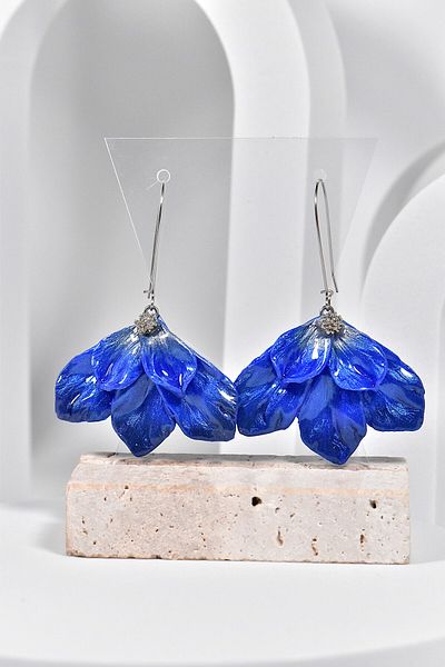 NARRU NARRU handmade earrings, chandelier, floral, in shades of blue and silver, Leila 04