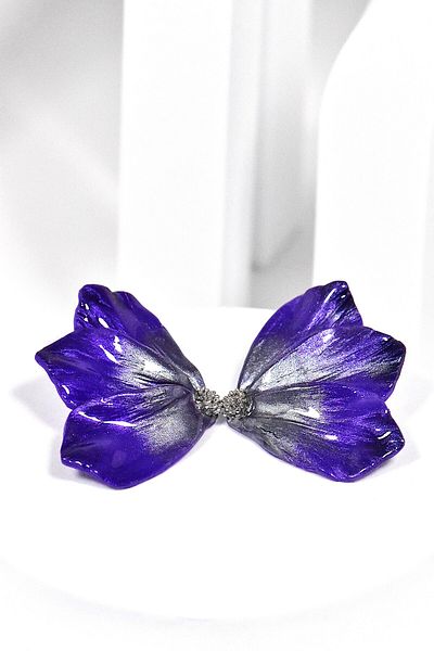 NARRU Handmade NARRU earrings, half flower, purple and silver, Mary 06