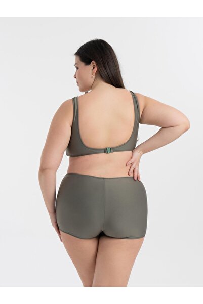 AQUAVİVA Women's Khaki Green Plus Size Quinn Double Breasted Detailed Gathered Shorts Bikini Set